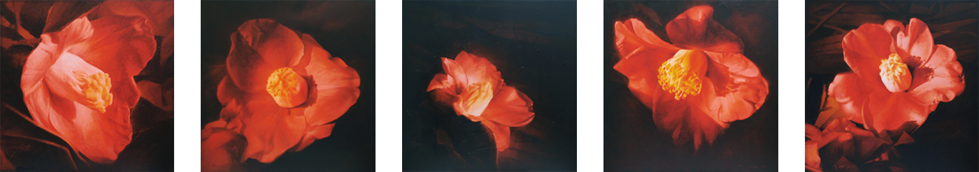 Le mur de Camélias - 紅椿の壁 - 180x180cm(x5) 2003-2005 
